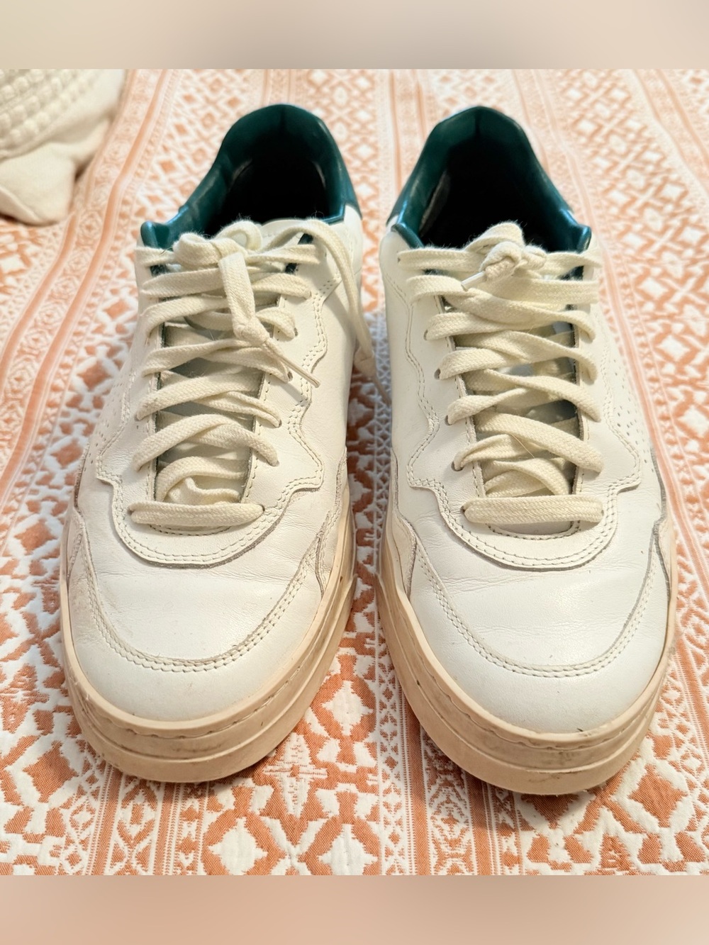 P448 John Green and White Leather Sneakers Size EU 38